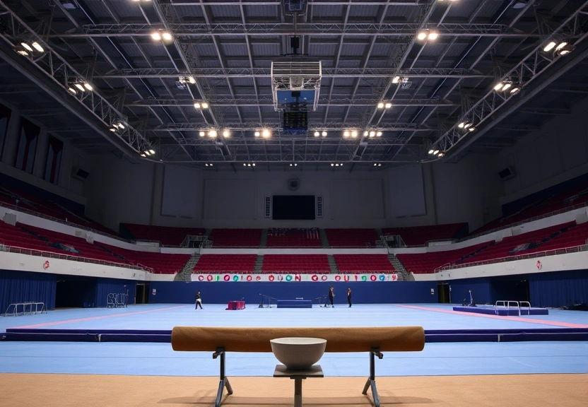 Ginásio de ginástica artística vazio antes da competição