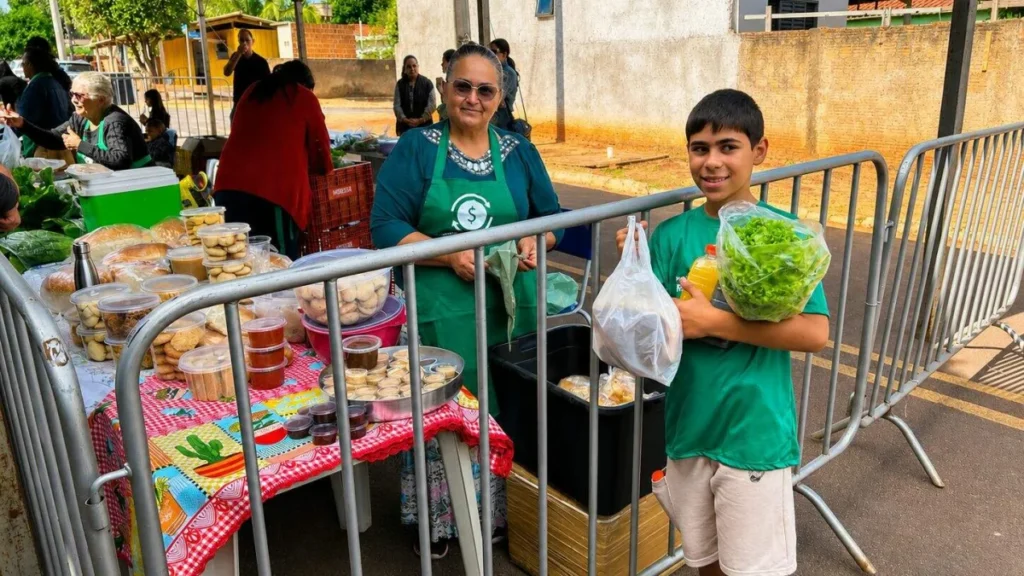 Recicláveis viram moeda para comprar alimentos frescos