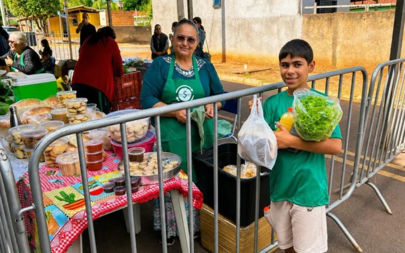 Recicláveis viram moeda para comprar alimentos frescos