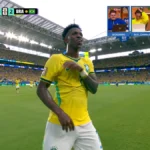 Vini Jr. marca de cabeça e amplia vantagem do Brasil contra Escócia