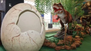 Parque indoor une dinossauros, infláveis e games